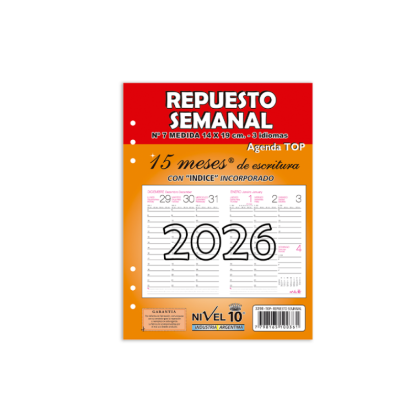 Repuesto De Agenda Nivel 10 Top Nro.7 S/ Vista (3298)