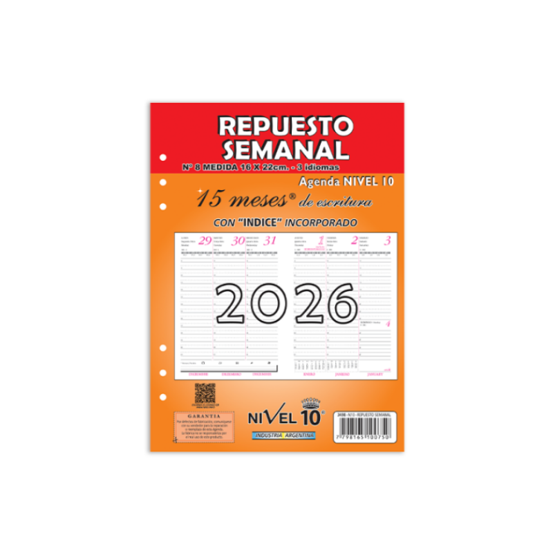 Repuesto De Agenda Nivel 10  Nro.8 S/ Vista (3498)