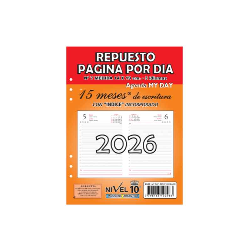 Repuesto De Agenda Nivel 10  My Day Nro.7 Diario (6598)
